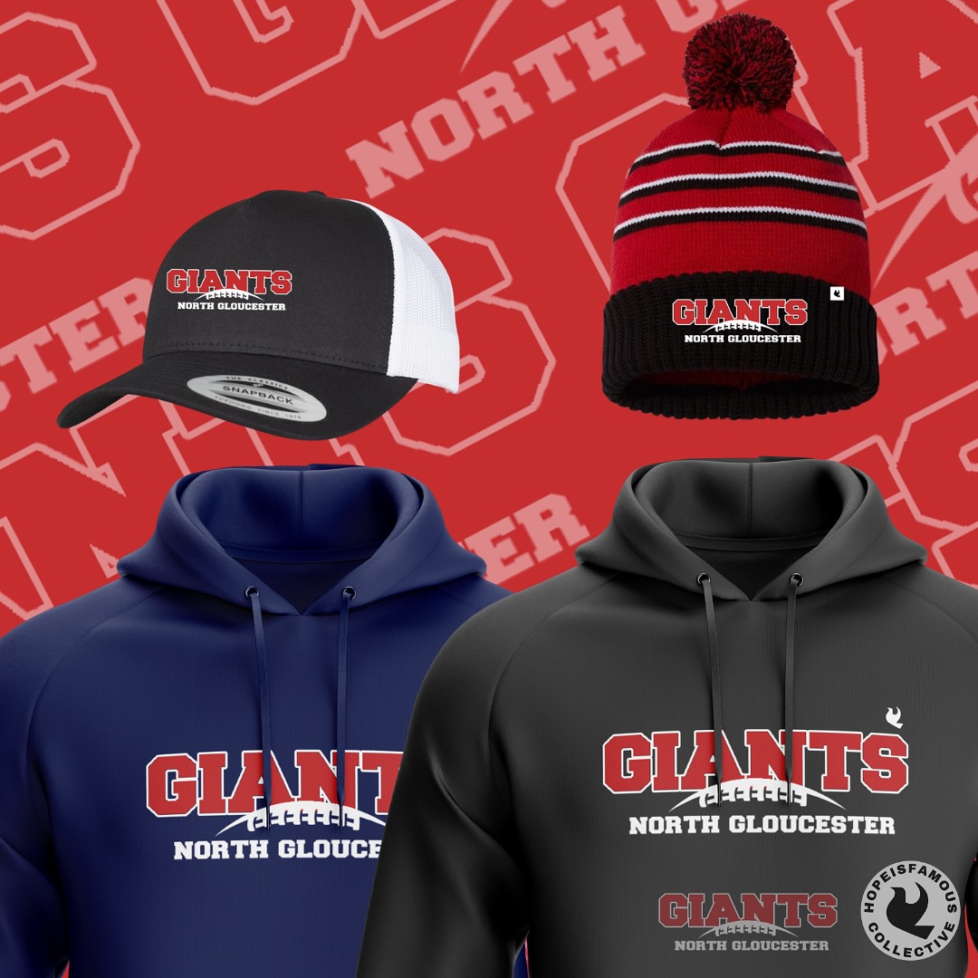 Team merch drop — snapback, pom toque and hoodies.