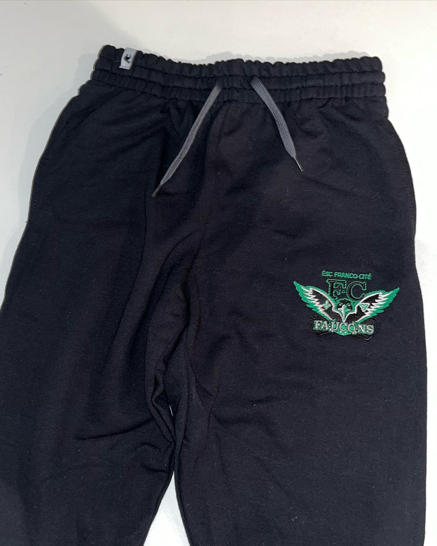 Embroidered school joggers.