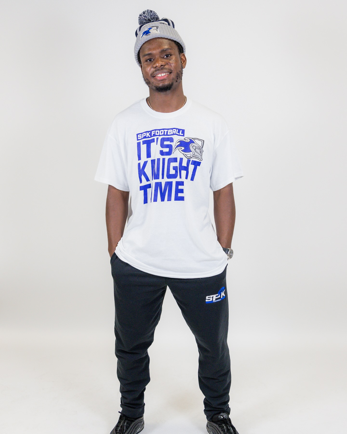"It's Knight Time" tee and custom joggers.
